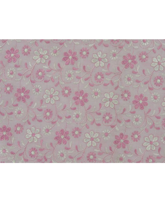 Rose Flora Embroidered Polyviscose Blend, Pink