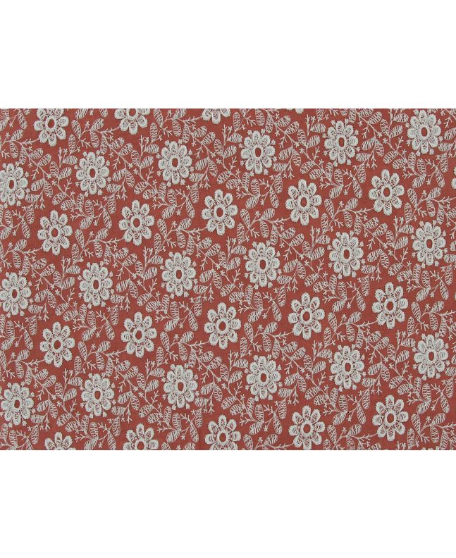 Daisy Garden Embroidered Polycotton, Coral