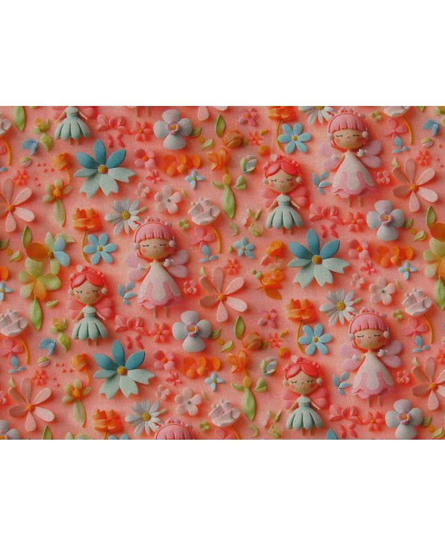 3D Fantasy Cotton Print,  Floral Fairies