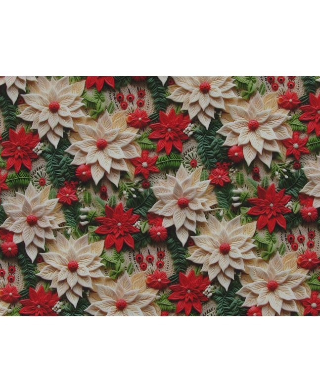 3D Fantasy Cotton Print, Christmas Poinsettia