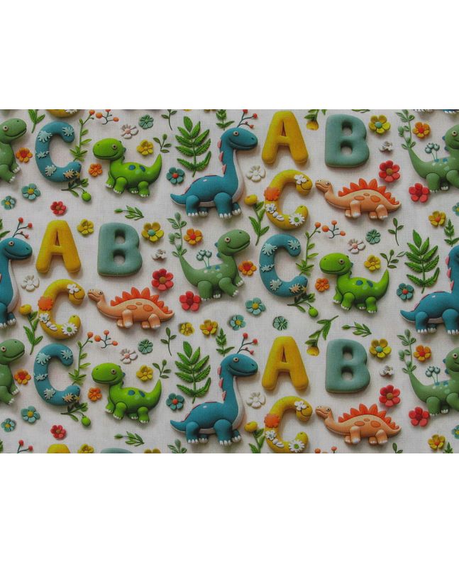 3D Fantasy Cotton Print, Dinosaur ABC