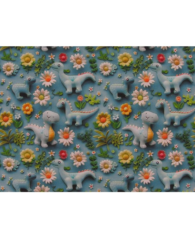 3D Fantasy Cotton Print, Dinosaur Garden