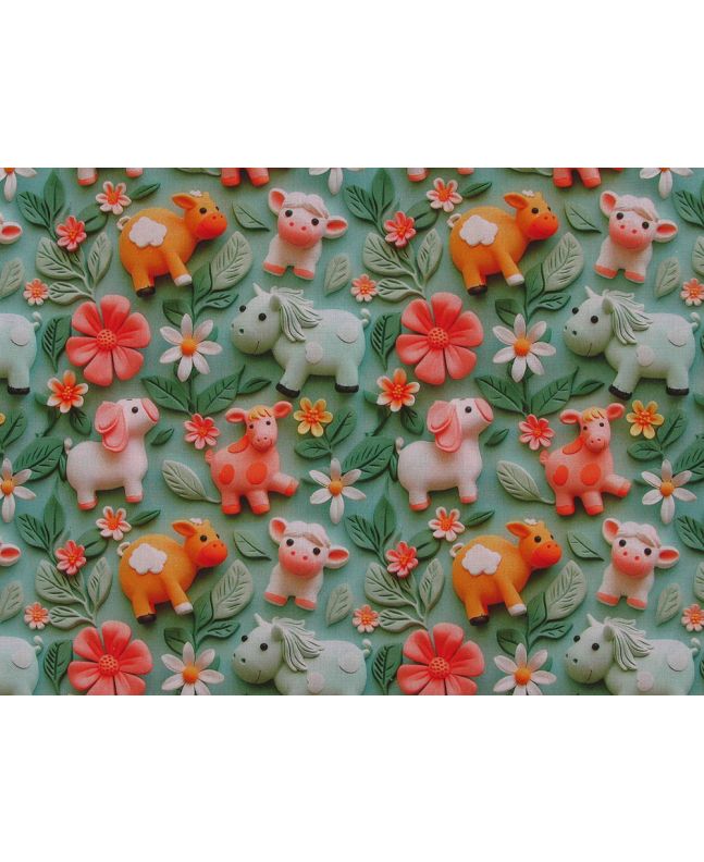 3D Fantasy Cotton Print, Happy Farm