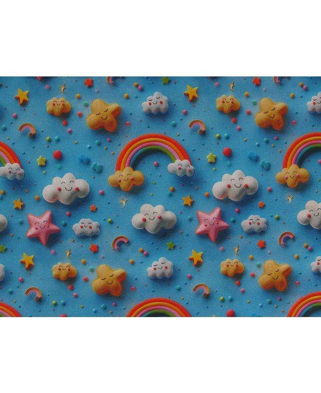 3D Fantasy Cotton Print, Rainbow Clouds