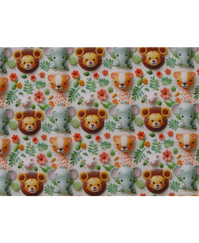 3D Fantasy Cotton Print, Smiling Zoo