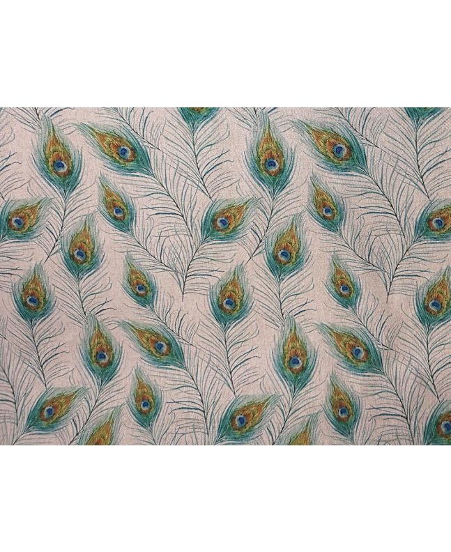 Linen Look Digital Printed Panama Peacock Feathers