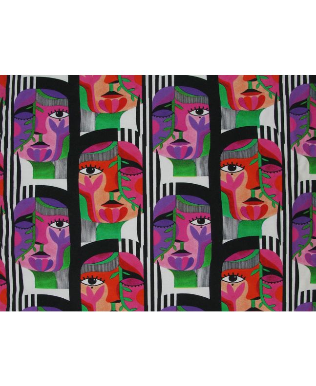 Abstract Faces Stripe Cotton Jersey Print