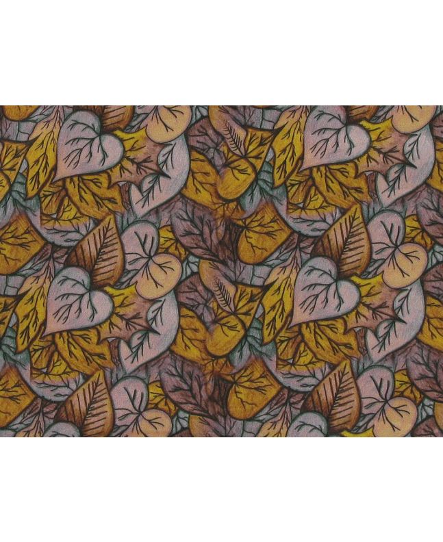 Autumn Leaves Sketch Cotton Satin Print, Rustic