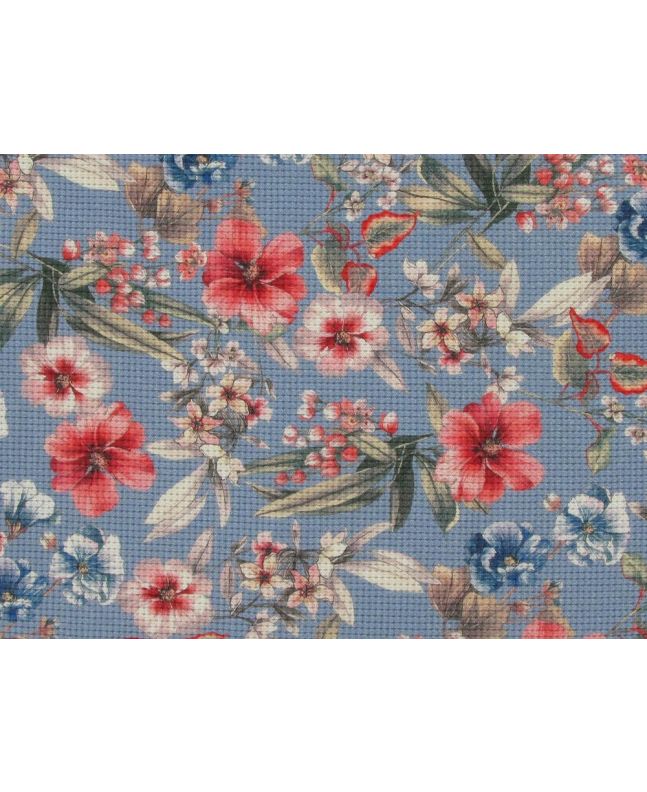 Blossom Burst Mini Waffle Cotton Jersey, Blue