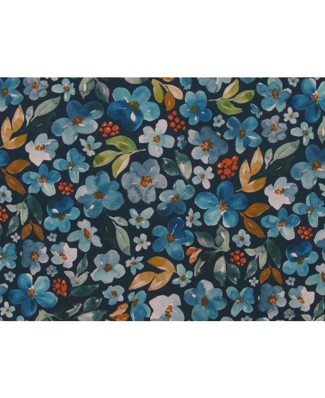 Blue Burst Petals Soft Stretch Polyester, Blue