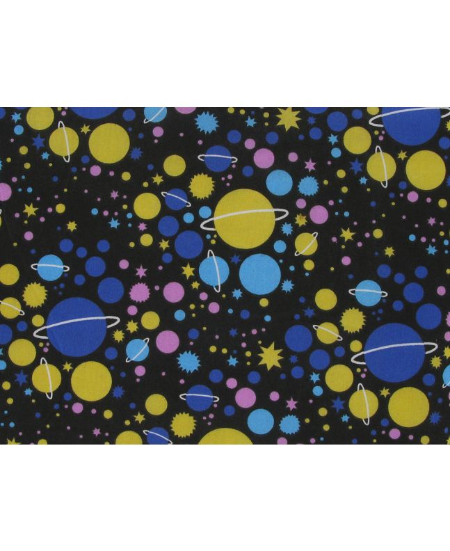 Bright Planet Galaxy Polycotton Print, Blue and Yellow