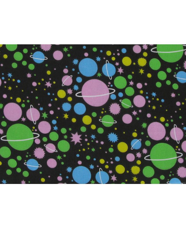 Bright Planet Galaxy Polycotton Print, Green and Pink