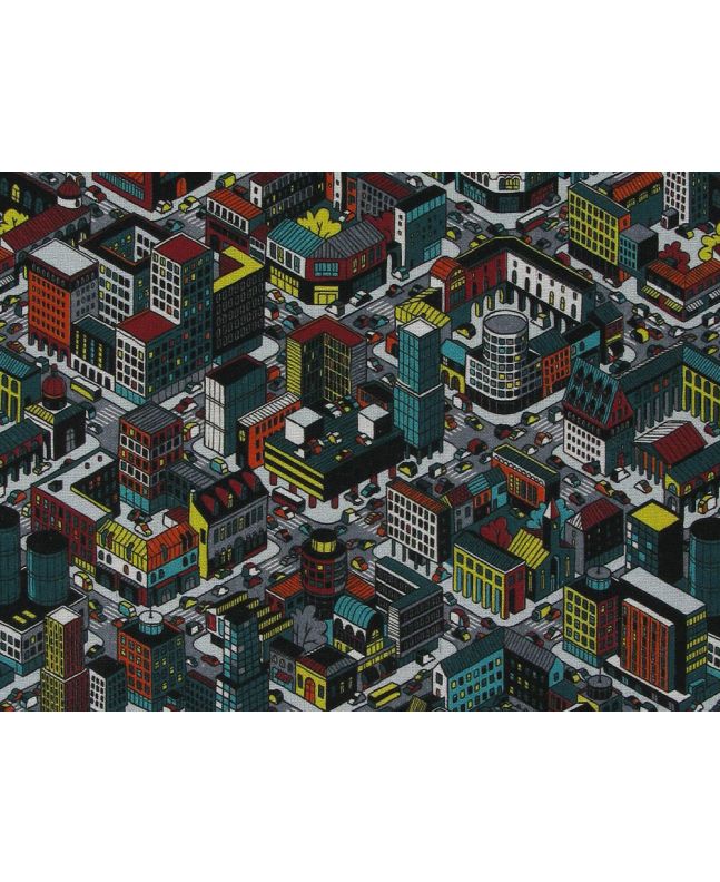 Busy Streets Cotton Print, Grey