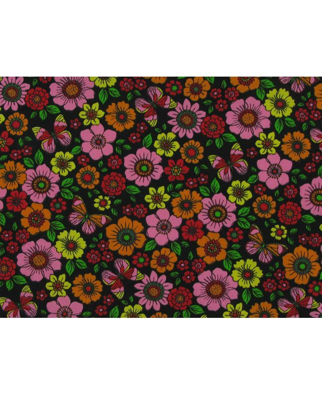Butterfly Blossoms Polycotton Print, Black