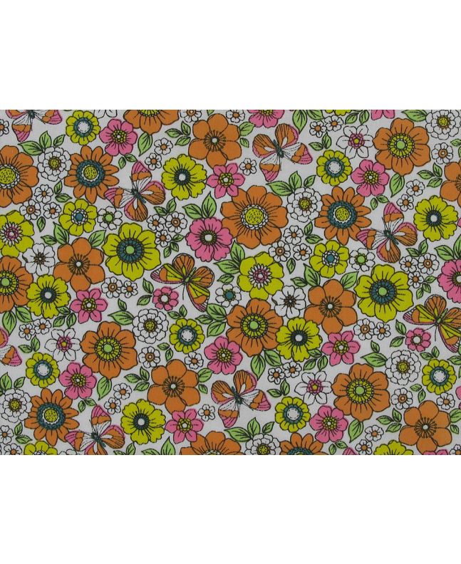 Butterfly Blossoms Polycotton Print, White