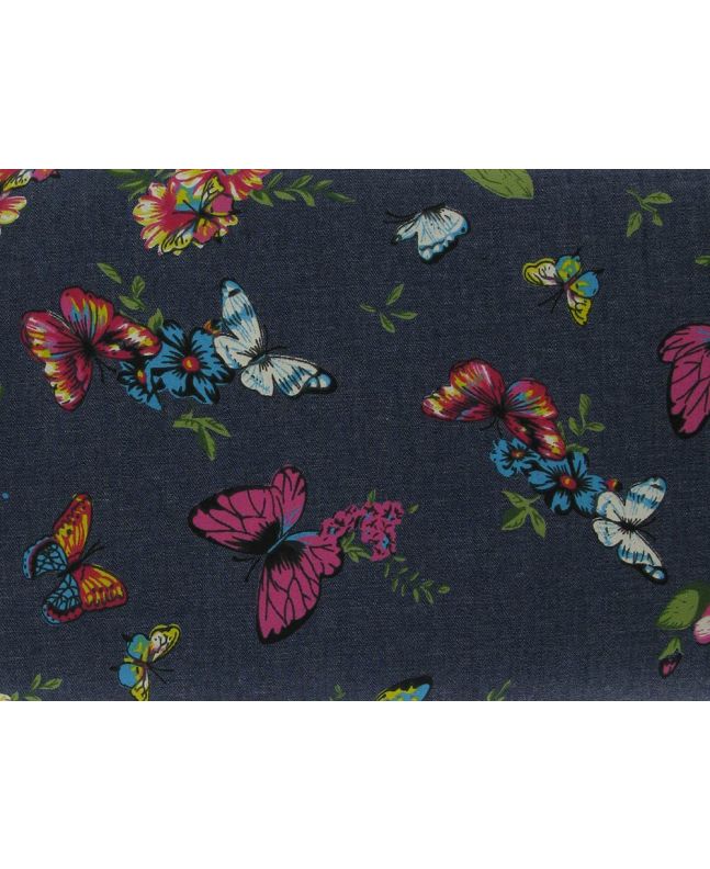 Butterfly Garden Printed Chambray, Navy