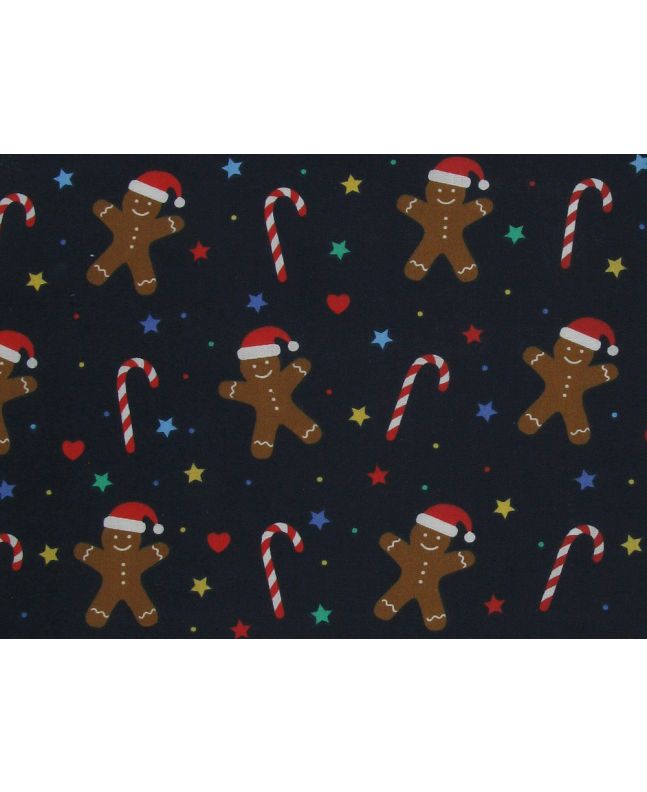 Candy Cane Santa Gingerbread Polycotton Print, Navy