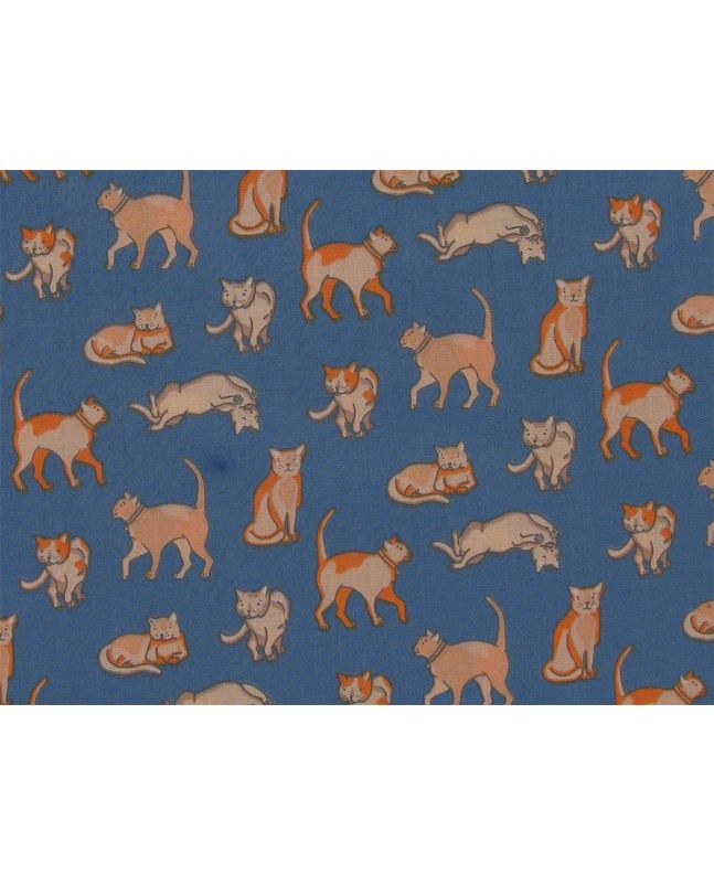 Cat Play Polycotton Print, Navy