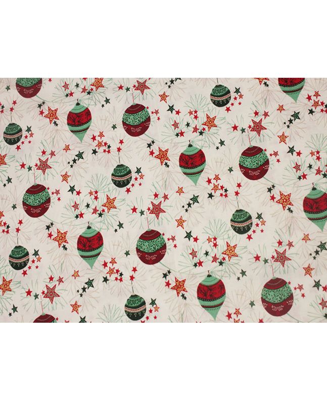Christmas Baubles Metallic Cotton Print, Ivory