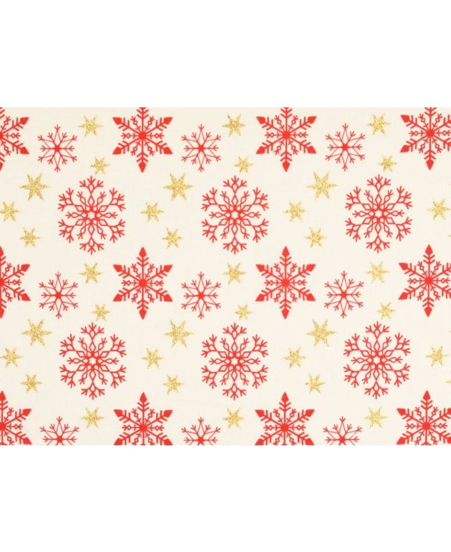 Christmas Glitter Snowflake Star Cotton Print, Ivory