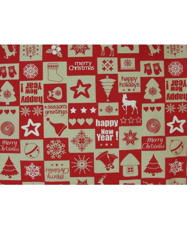 Christmas Grid Cotton Rich Panama Canvas, Red
