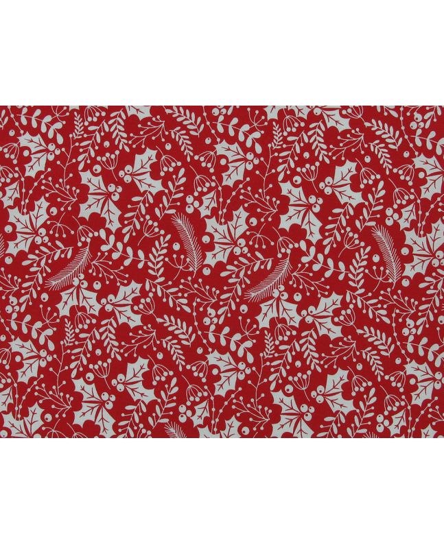 Christmas Holly Silhouette Polycotton Print, Red