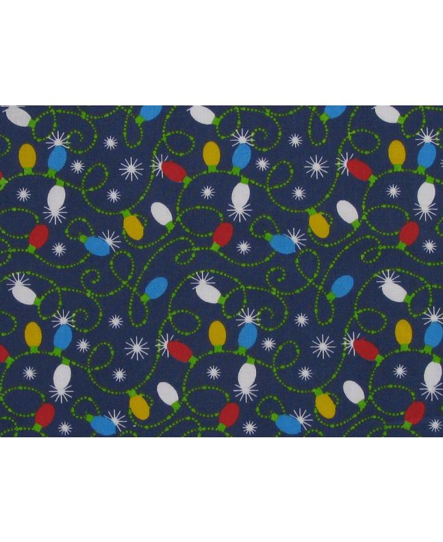 Christmas Lights Polycotton  Print, Navy