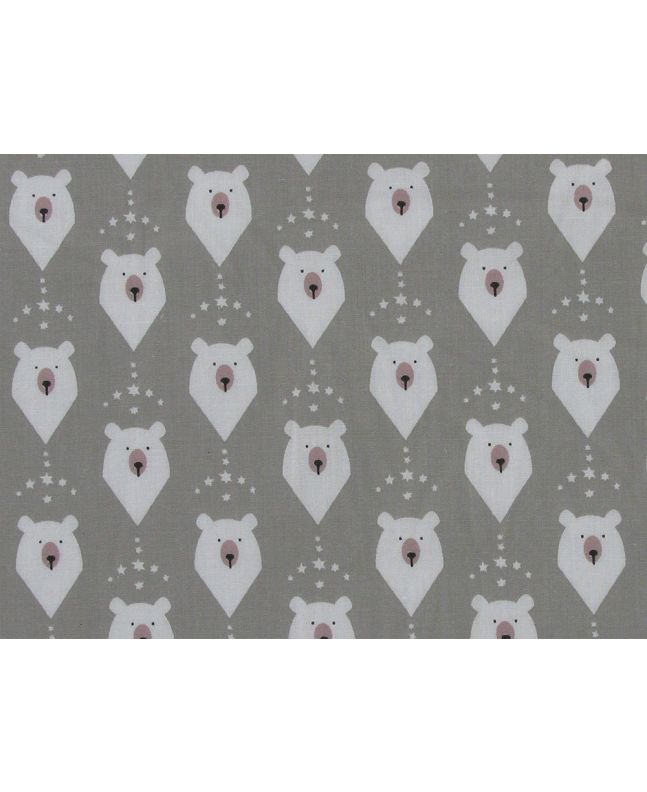 Christmas Polar Bear Head Polycotton Print, Silver