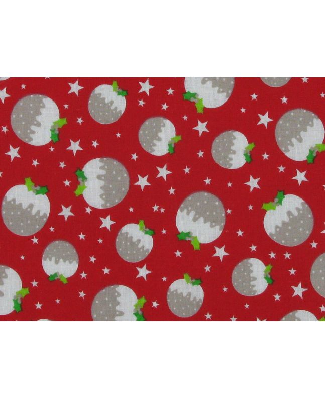 Christmas Puddings Polycotton Print, Red