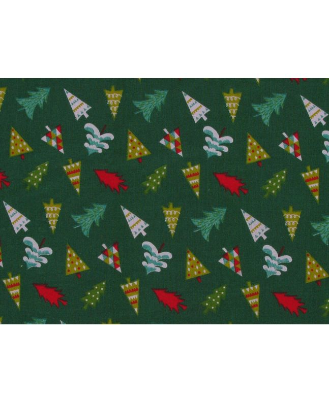 Christmas Snow Trees Polycotton Print, Green
