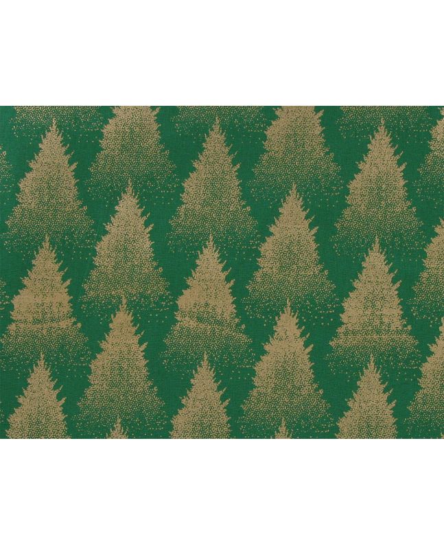 Christmas Tree Forest Gold Foil Cotton Print, Green