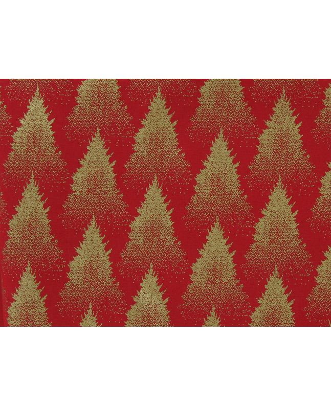 Christmas Tree Forest Gold Foil Cotton Print, Red