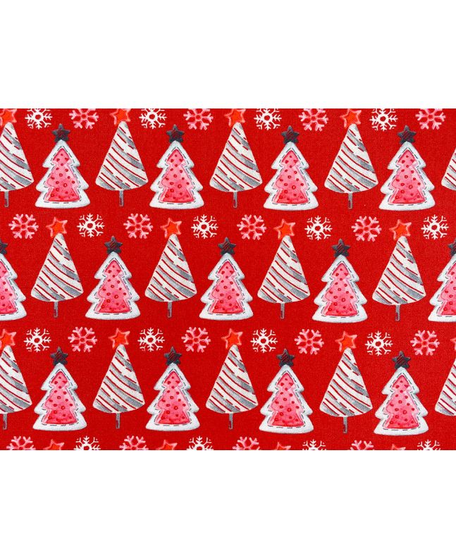 Christmas Tree Snowflake Cotton Print, Red