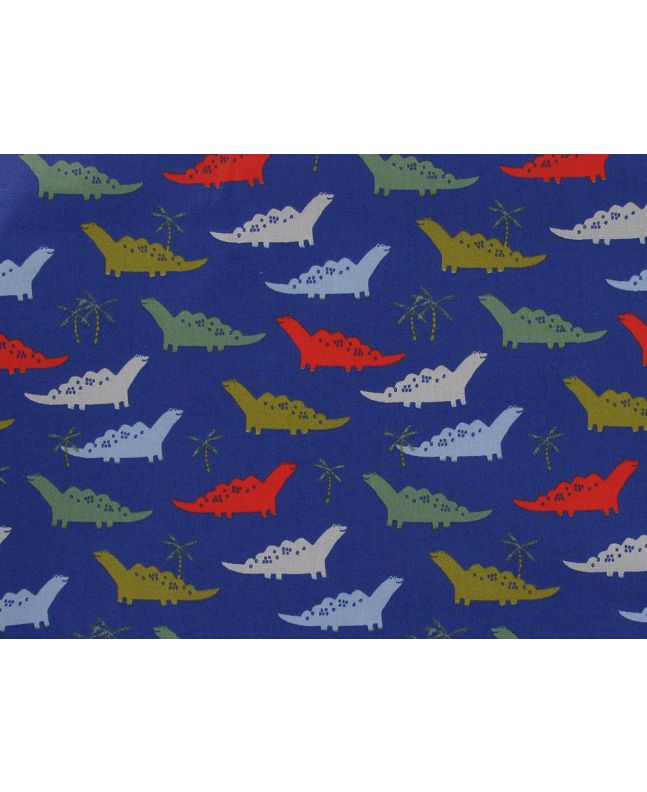 Colour Block Dinosaurs Cotton Poplin, Royal