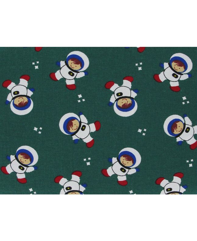 Intergalactic Adventure Cotton Print, Astronaught, Green