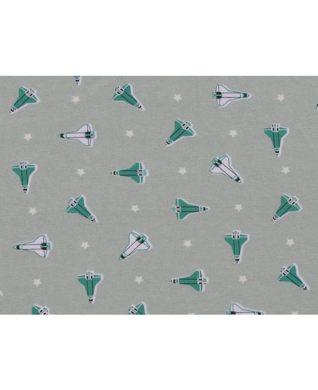 Glow In The Dark Rocket Ship Cotton Jersey, Green