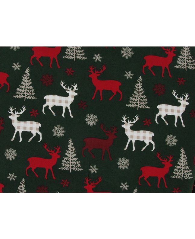 Christmas Gingham Reindeer Cotton Poplin, Green