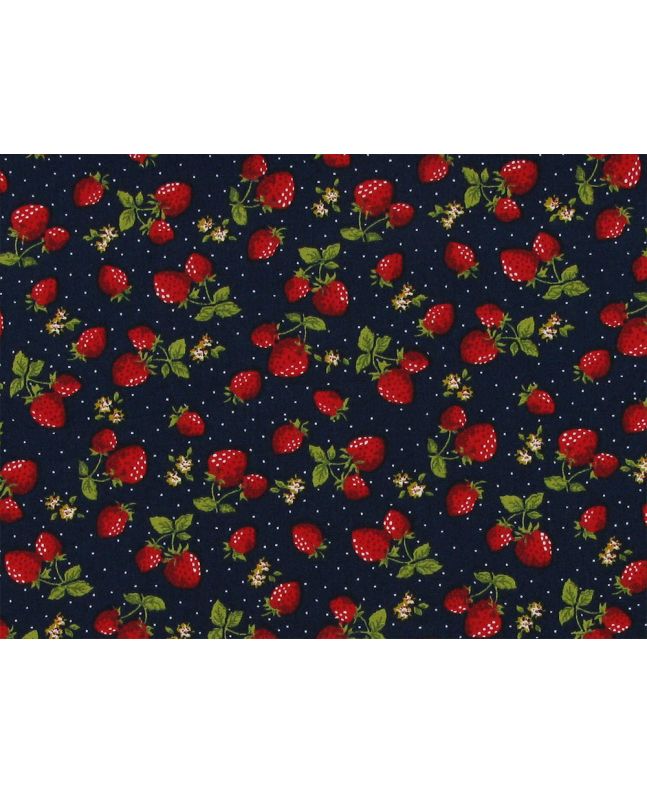 Strawberry Garden Cotton Poplin Print, Navy
