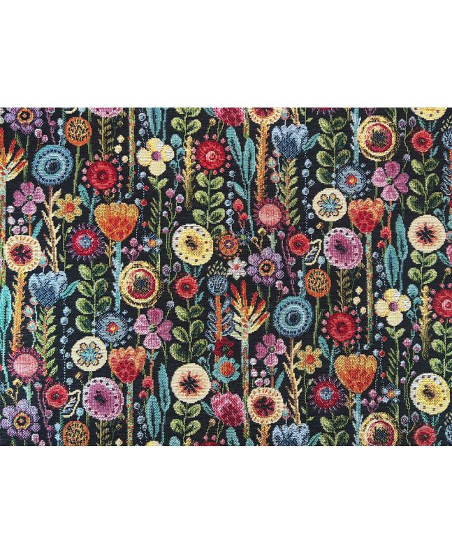 Cotton Rich Woven Tapestry, Kew Gardens, Black