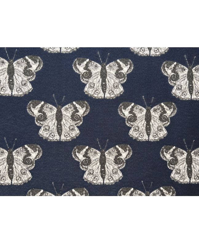 Cotton Rich Woven Tapestry, Mono Butterfly, Navy