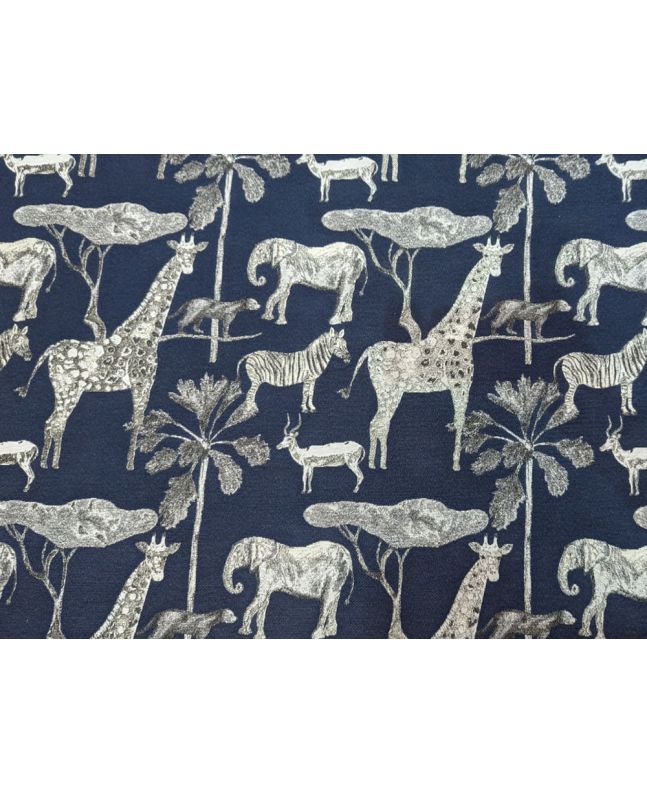 Cotton Rich Woven Tapestry, Mono Safari, Navy