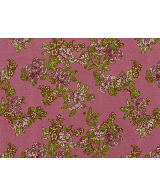 Country Garden Gold Foil Viscose Print, Pink