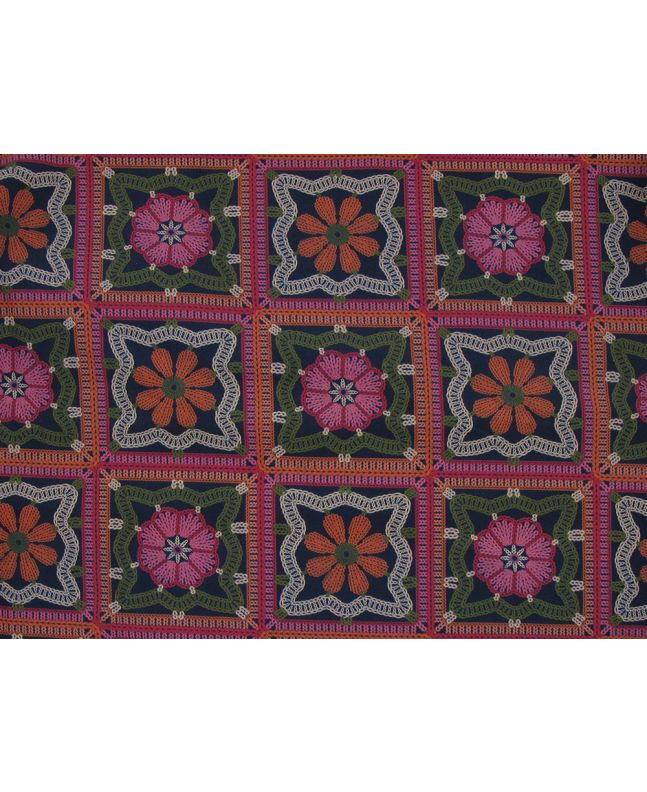Crochet Squares Cotton Viscose Print, Navy