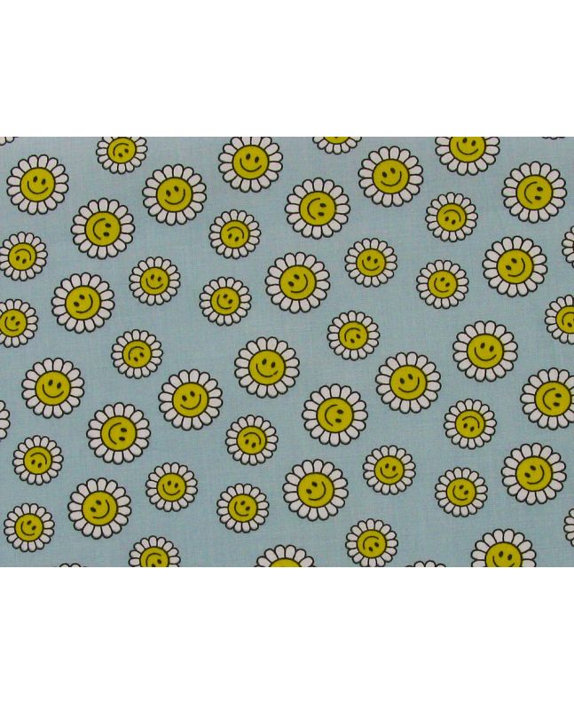 Daisy Smile Polycotton Print, Sky