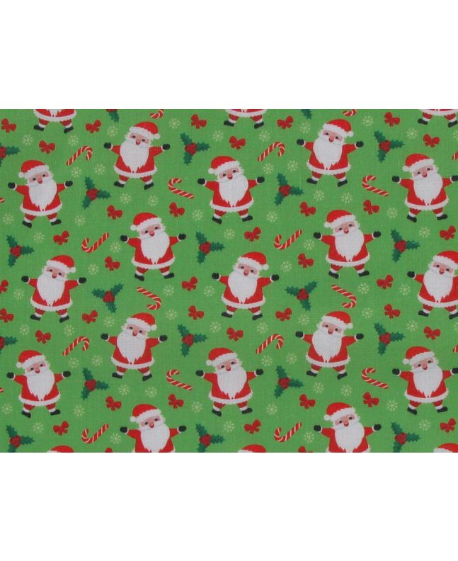 Dancing Father Christmas Polycotton Print, Green