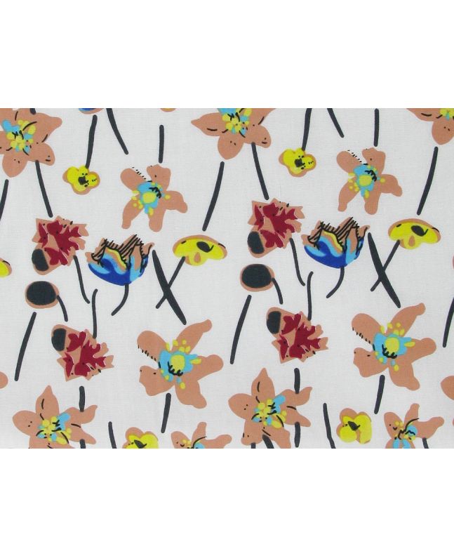 Deco Tulips Cotton Print, White