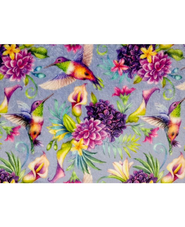 Digital Print Soft Huggle Fleece, Floral Hummingbird