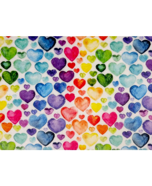 Digital Print Soft Huggle Fleece, Watercolour Rainbow Hearts