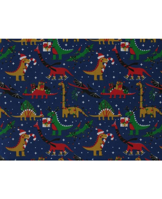 Dino Presents Christmas Polycotton Print, Navy