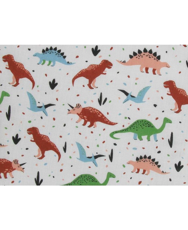 Dino Wonderland Polycotton Print, White